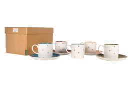 SUSIE COOPER - 1950S BONE CHINA STARBURST COFFEE CUPS AND SAUCERS