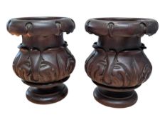 TWO 20TH CENTURY VINTAGE CARVED HARDWOOD PLANTERS