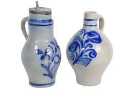 TWO 19TH CENTURY SALT GLAZED STONEWARE FLAGONS