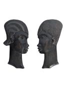 TWO WEST AFRICAN CARVED HARDWOOD WALL PLAQUE BUSTS