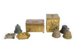 COLLECTION OF 20TH CENTURY TEA CADDIES, BELLS, AND ASHTRAYS
