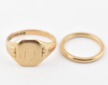 PAIR OF 9CT GOLD RINGS -BAND RING & SIGNET RING