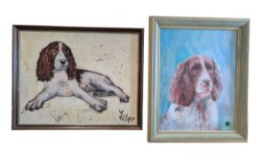 TWO CONTEMPORARY OIL ON CANVAS PAINTINGS OF SPANIELS