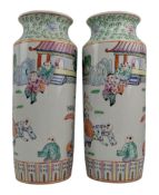 PAIR OF MID CENTURY CHINESE FAMILLE ROSE PORCELAIN SLEEVE VASES