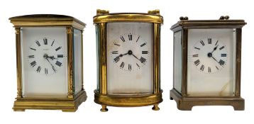 THREE 20TH CENTURY BRASS CARRIAGE CLOCKS INCLUDING T & E RHODES F KENDAL