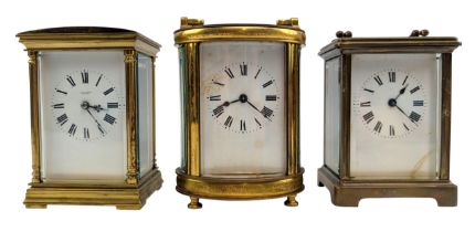 THREE 20TH CENTURY BRASS CARRIAGE CLOCKS INCLUDING T & E RHODES F KENDAL