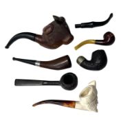 COLLECTION OF 7 TOBACCO PIPES INCLUDING AN USA BRIAR & SILVER RIMMED PIPE