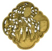 20TH CENTURY CHINESE WOODEN & GILT CARVING PLAQUE 20世纪木刻挂件