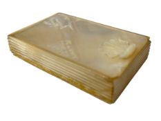19TH CENTURY MOTHER OF PEARL SNUFF BOX WITH CARVED SHELL THRUMBPIECE 19th c