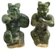 PAIR OF GREEN GLAZED POTTERY MUSICANI 20世纪唐绿釉乐俑
