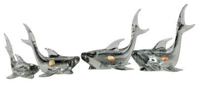 MURANO - GRADUATING SET OF FOUR GLASS SHARKS
