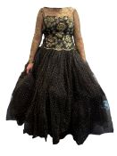 DAVID FIELDEN - VINTAGE BLACK & GOLD SILK TULLE EVENING BALL GOWN