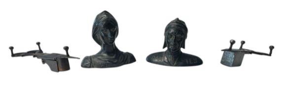 TWO EARLY 20TH CENTURY CANDLE SNUFFERS & METAL SCULPTURE OF DANTES & BEATRICE