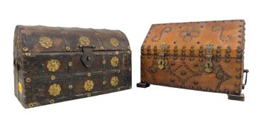 VINTAGE EARLY 20TH CENTURY LEATHER & STUDDED CASKET & ANOTHER