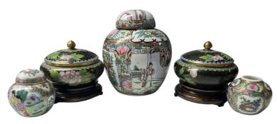 PAIR OF VINTAGE CHINESE CLOISONNE LIIDDED POTS & GINGER JARS