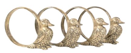 SET OF FOUR SILVER PLATED BIRD NAPKIN RINGS BY SILEA