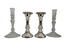TWO PAIRS OF LATE 18TH CENTURY HAND BLOWN GLASS CANDLESTICKS