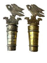 VICTORIAN PAIR OF CAST BRASS CREST CORONET ORNAMENTS FOR SIR THOMAS D PILE