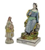 TWO 19TH CENTURY STAFFORDSHIRE POTTERY FIGURES, TO INCLUDE WIDOW & OTHER