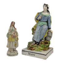 TWO 19TH CENTURY STAFFORDSHIRE POTTERY FIGURES, TO INCLUDE WIDOW & OTHER