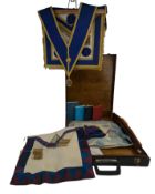 COLLECTION OF THREE MASONIC APRON JEWELS AND REGALIA WITH CASE