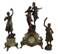 19TH CENTURY FRENCH MANTEL CLOCK WITH MATCHING GARNITURE BY AD. MOUGIN