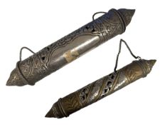 MIDDLE EASTER WHITE METAL SCROLL HOLDERS (2)
