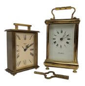 20TH CENTURY 8 DAYS BRASS CARRIAGE CLOCK & A SWISS MADE ALARM CLOCK