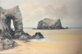 REGINALD DANIEL SHERRIN - CHAPEL ROCK, PERRANPORTH - C. 1929 WATERCOLOUR