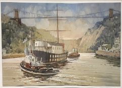 ATTRB. FRANK WINSTON SHIPSIDES - DERELICT - 1973 WATERCOLOUR OF CLIFTON BRIDGE