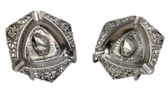 PAIR OF DUTCH SILVER COMMEMORATIVE ASHTRAY OF MS WILLEM RYS