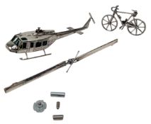 TWO ITALIAN 925 SILVER TRANSPORT MODELS INCLUDING A HELICOPTER & A BICYCLE