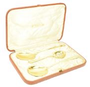 CASED SET OF THREE GEORGE III GILT HALLMARKED SILVER SERVING SPOONS