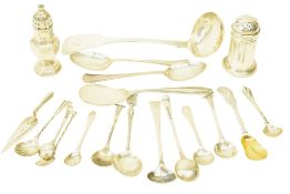 VICTORIAN HALLMARKED SILVER SUGAR SIFTER & A PEPPERETTE WITH FLATWARE