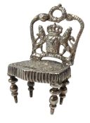 EARLY 20TH CENTURY IMPORT HALLMARKED IMPORT SILVER MINIATURE DOLL HOUSE CHAIR