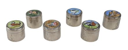 SIX ELIZABETH II HALLMARKED SILVER & ENAMEL PETER SCOTT BOXES