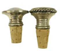 20TH CENTURY SILVER BOTTLE STOPPER & A WHTE METAL STOPPER