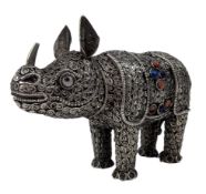 INDIAN SILVER FILIGREE FIGURE OF A RHINO