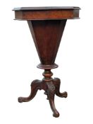 VICTORIAN 19TH CENTURY MAHOGANY TRUMPET WORK BOX