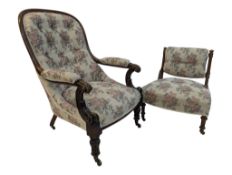 VICTORIAN 19TH CENTURY MAHOGANY ARMCHAIR & ANOTHER