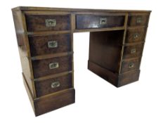 WALNUT & LEATHER CAMPAIGN STYLE TWIN PEDESTAL DESK