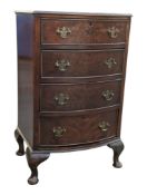 QUEEN ANNE REVIVAL MAHOGANY BOW FRONT PEDESTAL CHEST OF DRAWERS
