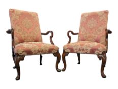 PAIR OF LARGE 19TH CENTURY REVIVAL MAHOGANY GAINSBOROUGH ARMCHAIRS