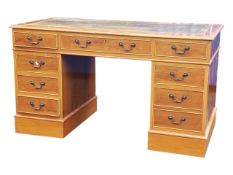 19TH CENTURY REVIVAL YEW WOOD TWIN PEDESTAL DESK