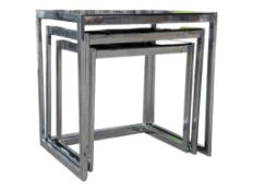 ITALIAN MODERN DESIGN - VINTAGE MID CENTURY CHROME & GLASS NEST OF TABLES