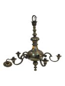 20TH CENTURY DUTCH STYLE BRASS HANGING FIVE BRANCH CHANDELIER