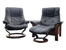 EKORNES STRESSLESS SWIVEL CHAIR & WINDSOR PATTERN ARMCHAIR