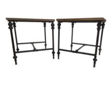 MODERN DESIGN - PAIR OF PLANKED WOOD & METAL INDUSTRIAL STYLE BEDSIDE TABLES