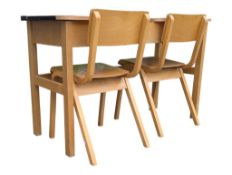 MORLEYS FURNITURE - VINTAGE SCHOOL DESK W/ PAIR OF BENTWOOD CHAIRS