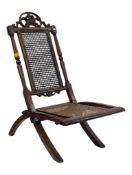 EARLY 20TH CENTURY MAHOGANY CAMPAIGN STEAMER FOLDING RATTAN CHAIR